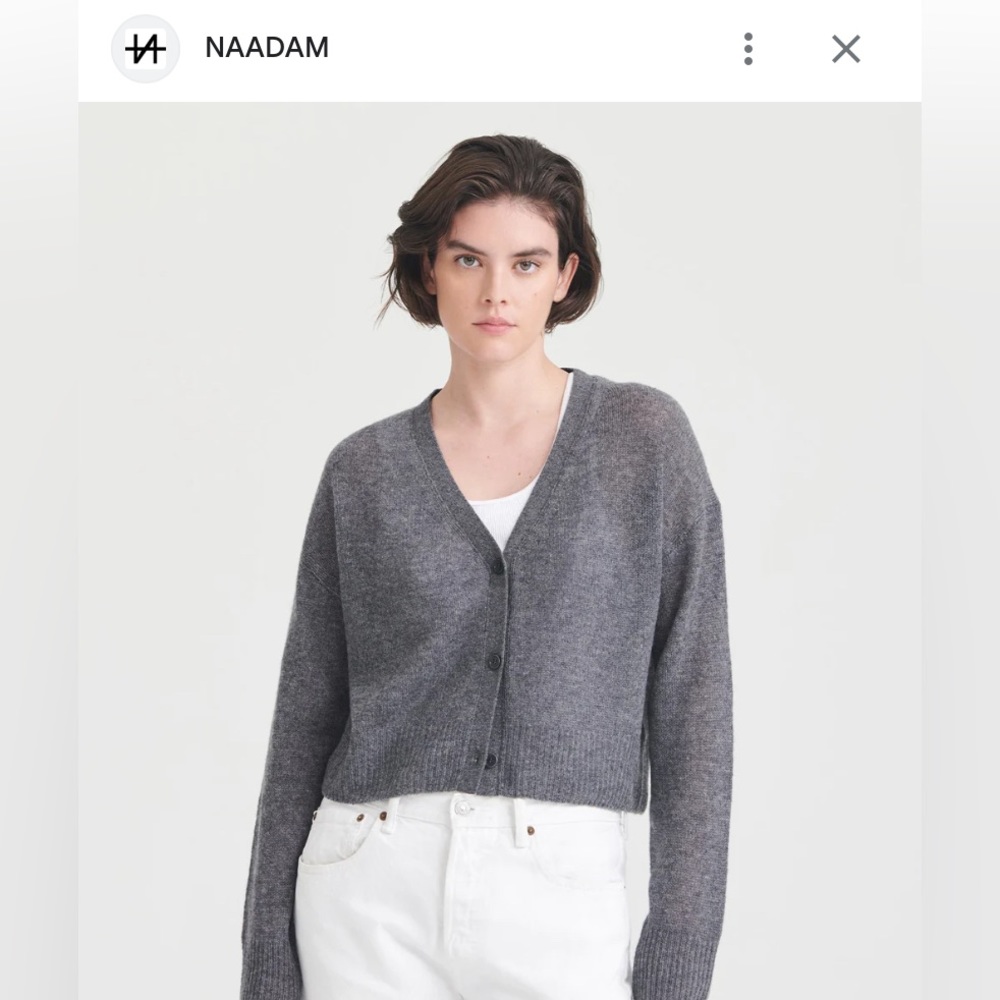 NAADAM  Blouson Sleeve Cropped V-Neck Cardigan